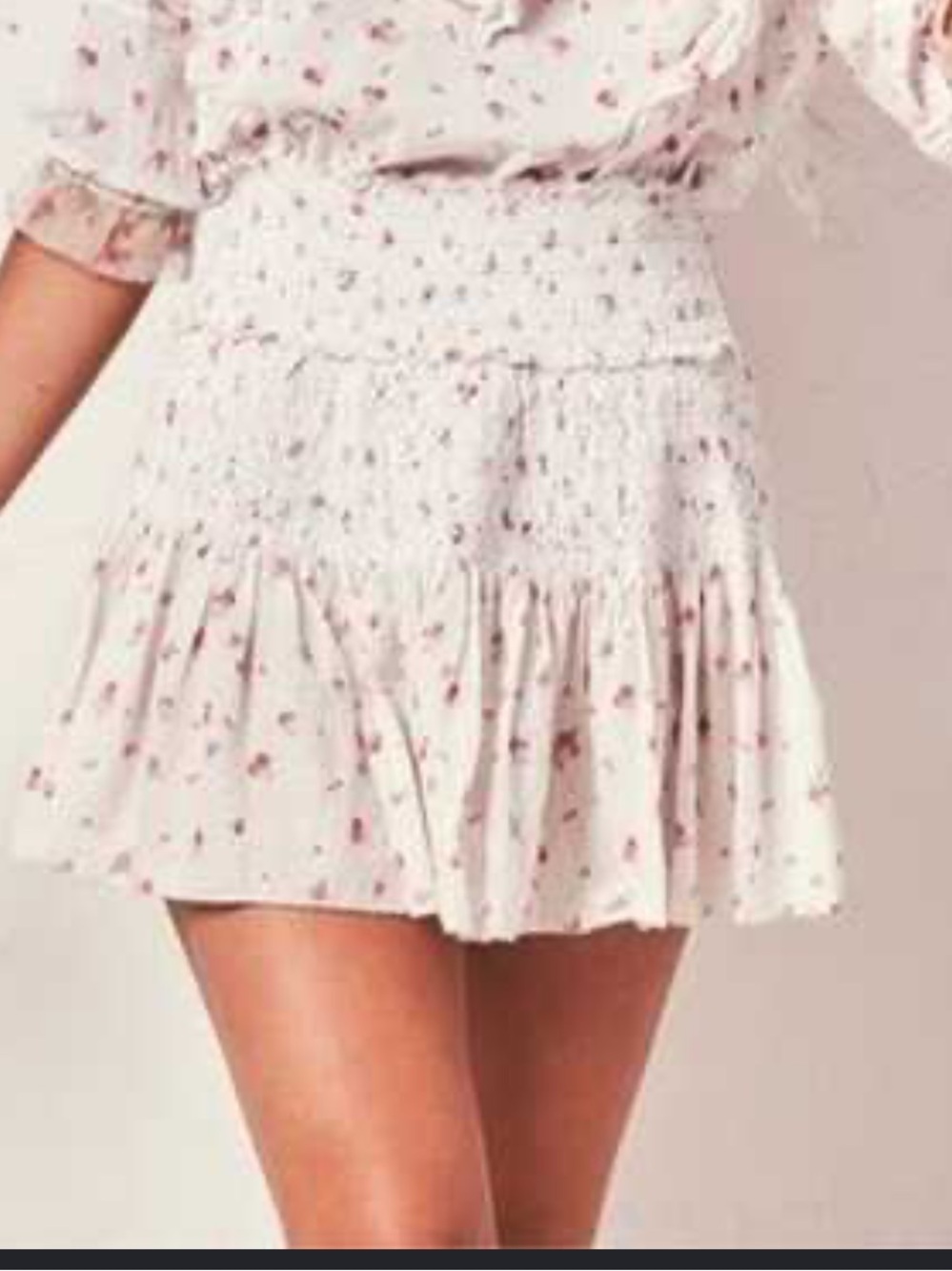 LoveShackFancy Pink Floral Smocked Mini Skirt